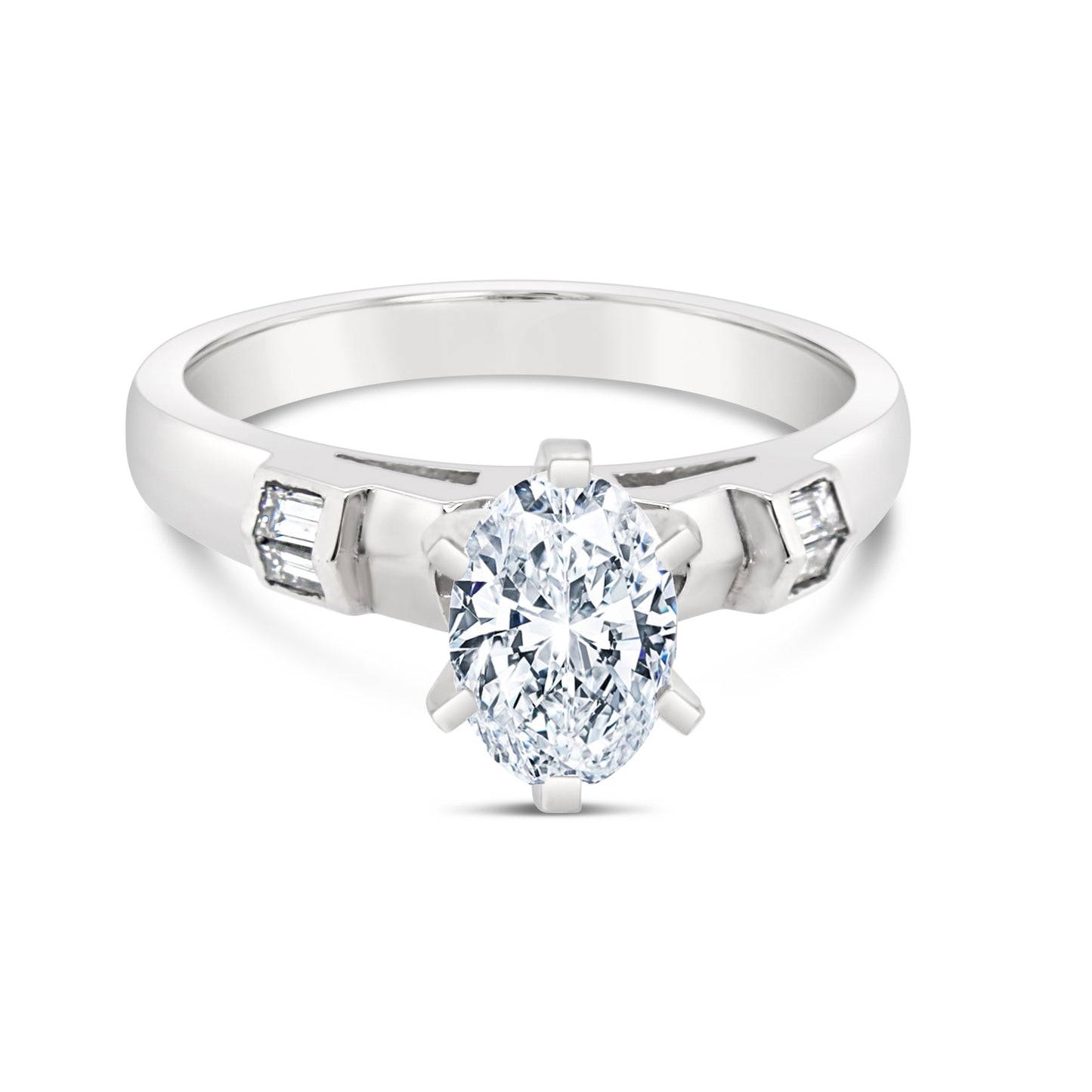 Platinum Baguette Diamond Cathedral Engagement Ring