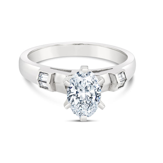 Platinum Baguette Diamond Cathedral Engagement Ring