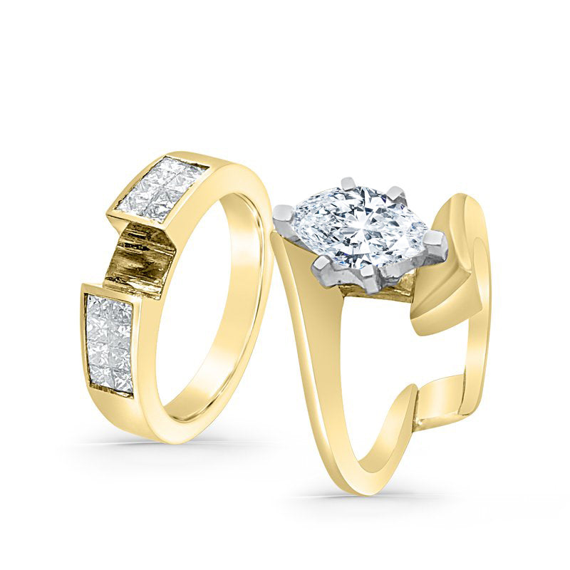 18k Yellow Two Row Diamond Wrap Around Ring Set