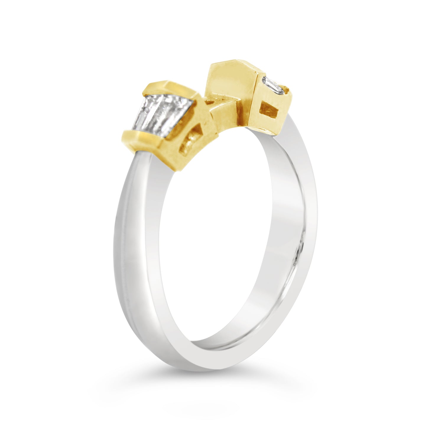 Platinum and 18k Yellow Gold Baguette Diamond Engagement Ring