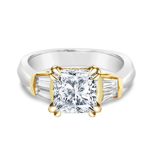 Platinum and 18k Yellow Gold Baguette Diamond Engagement Ring