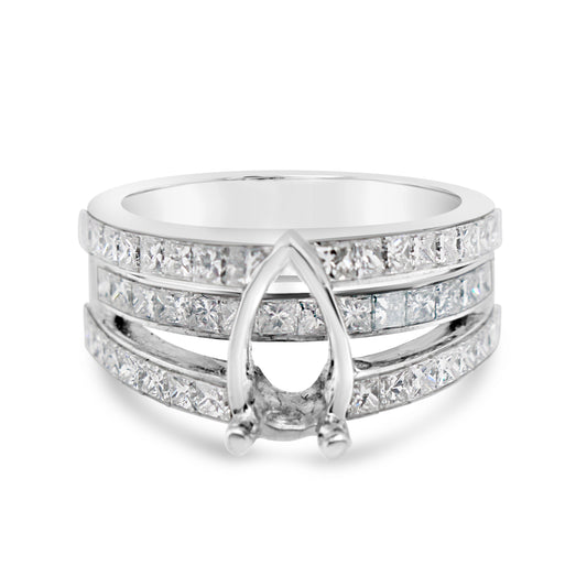 Platinum Three Row Diamond Pear Engagement Ring