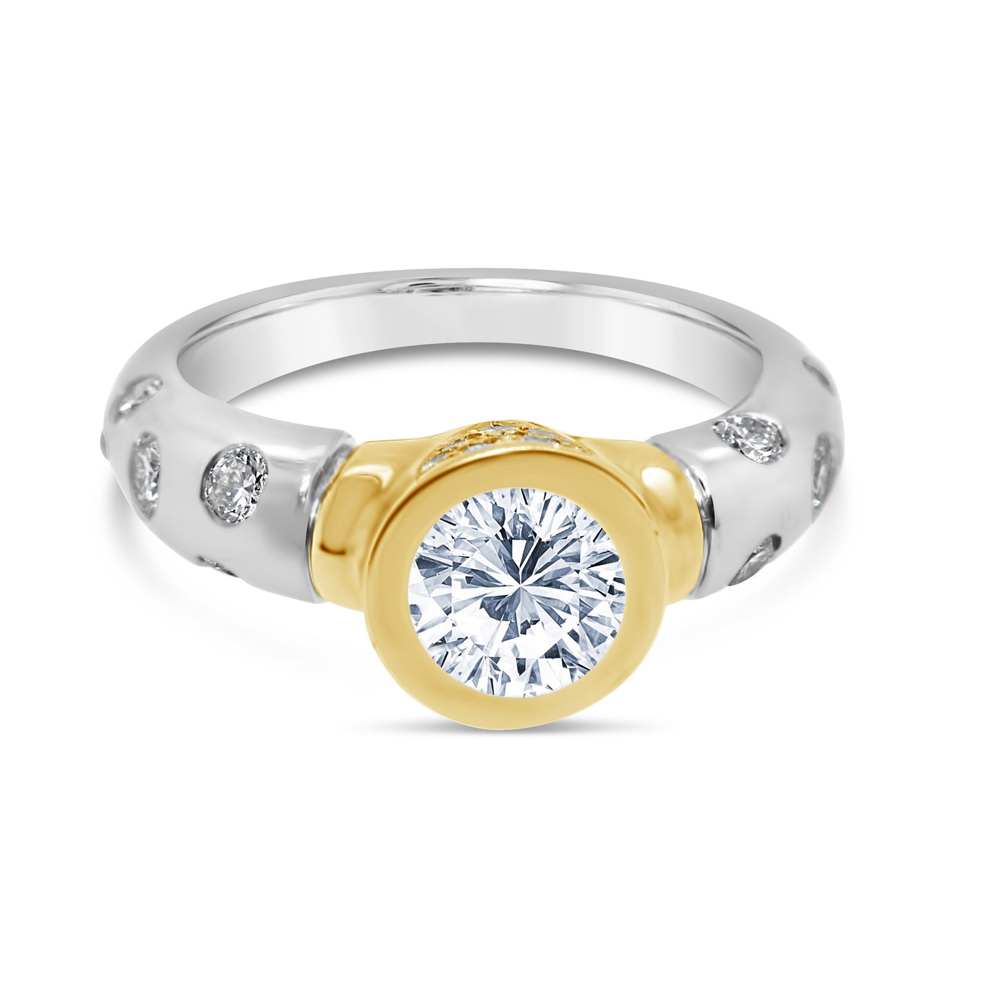 Platinum Two Tone Retro Diamond Bezel Engagement Ring