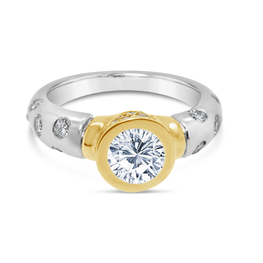 Platinum Two Tone Retro Diamond Bezel Engagement Ring