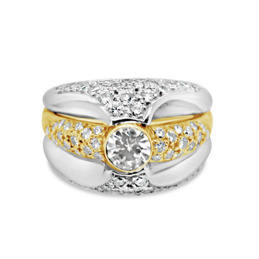 18K Two Tone Gold Pavé Diamond Bezel Engagement Ring