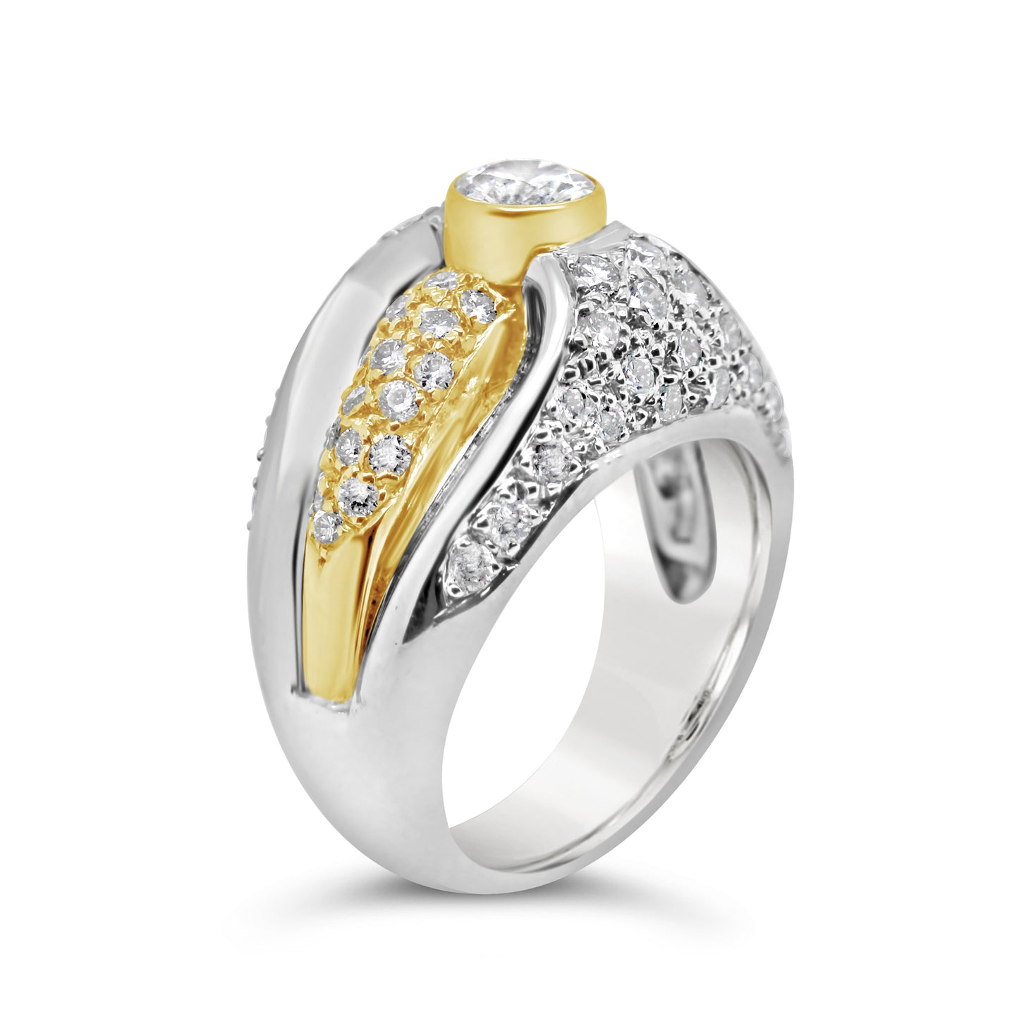 18K Two Tone Gold Pavé Diamond Bezel Engagement Ring