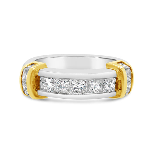 Platinum Two Tone Diamond Channel Wedding Band