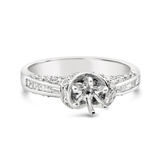 Platinum Pavé Diamond Cathedral Engagement Ring