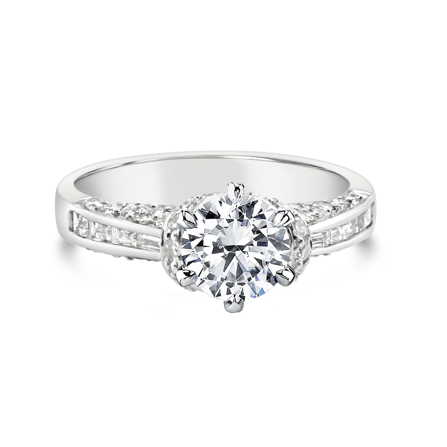 Platinum Pavé Diamond Cathedral Engagement Ring