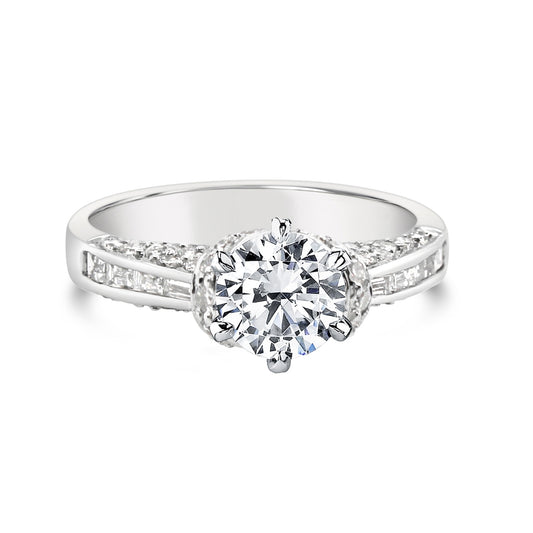Platinum Pavé Diamond Cathedral Engagement Ring