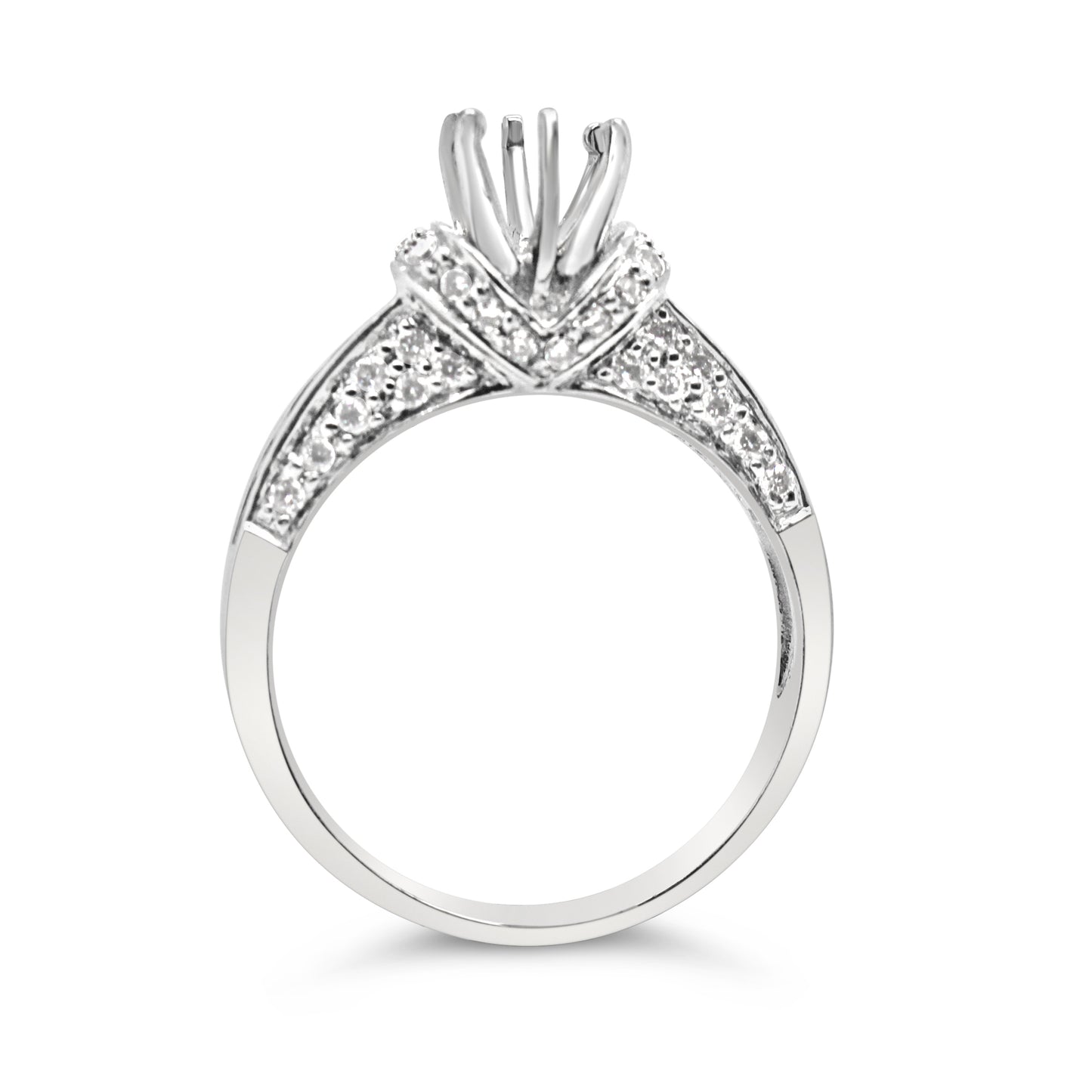 Platinum Pavé Diamond Cathedral Engagement Ring