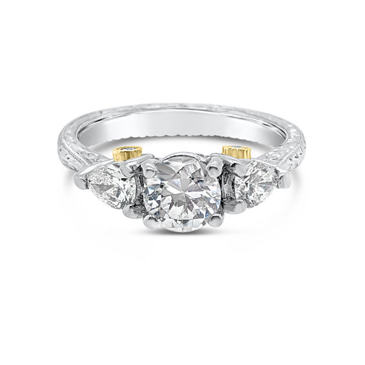 Platinum 18K Yellow Gold Three Stone Diamond Engagement Ring