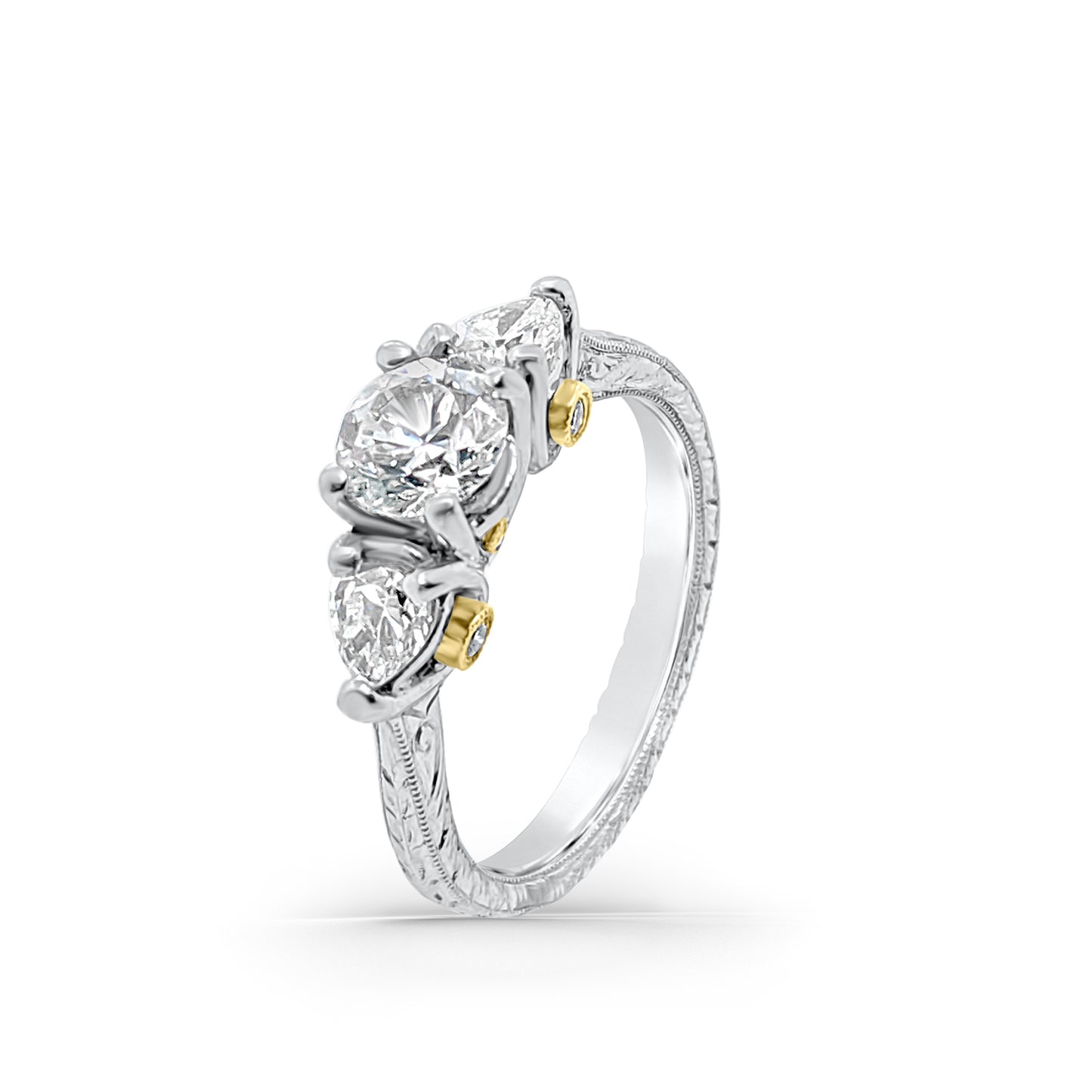 Platinum 18K Yellow Gold Three Stone Diamond Engagement Ring