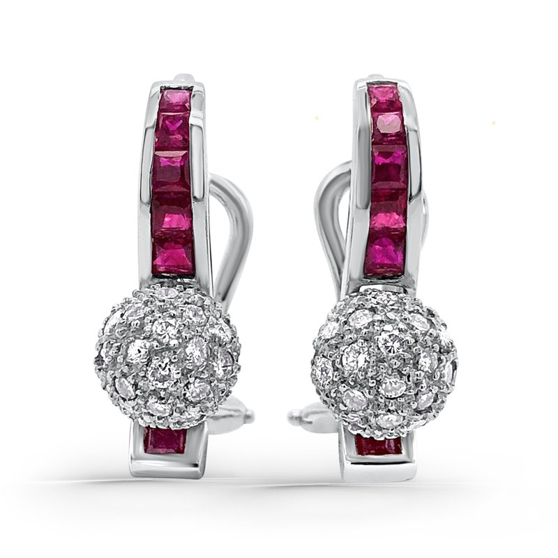18K White Gold Diamond and Ruby Drop Earrings