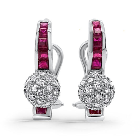 18K White Gold Diamond and Ruby Drop Earrings