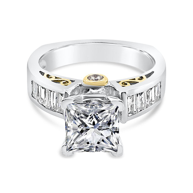 18k White and Yellow Gold Baguette Channel Retro Ring