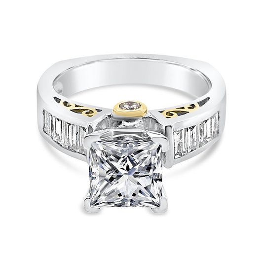 18k White and Yellow Gold Baguette Channel Retro Ring