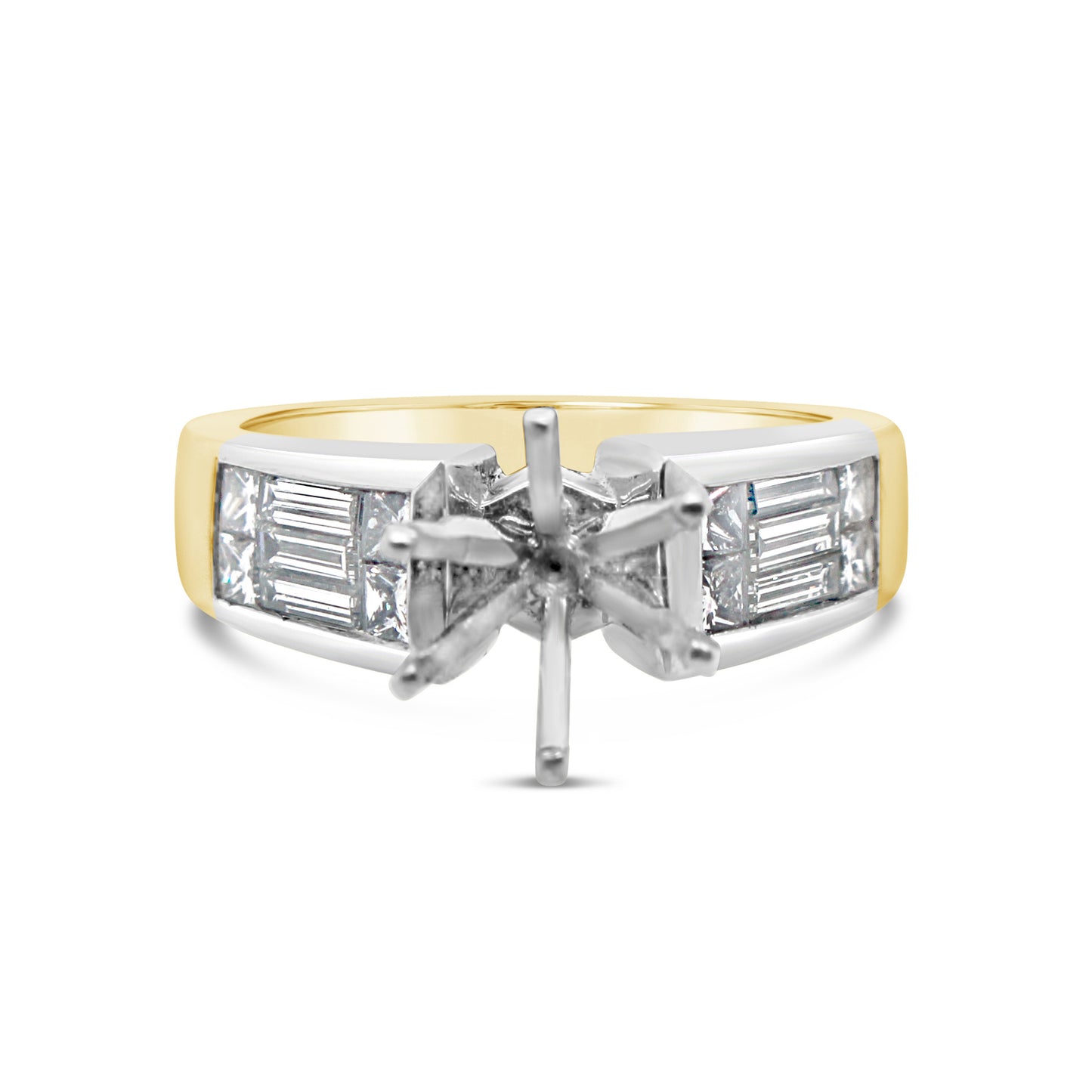 Platinum and 18k Yellow Gold Princess Baguette Engagement Ring