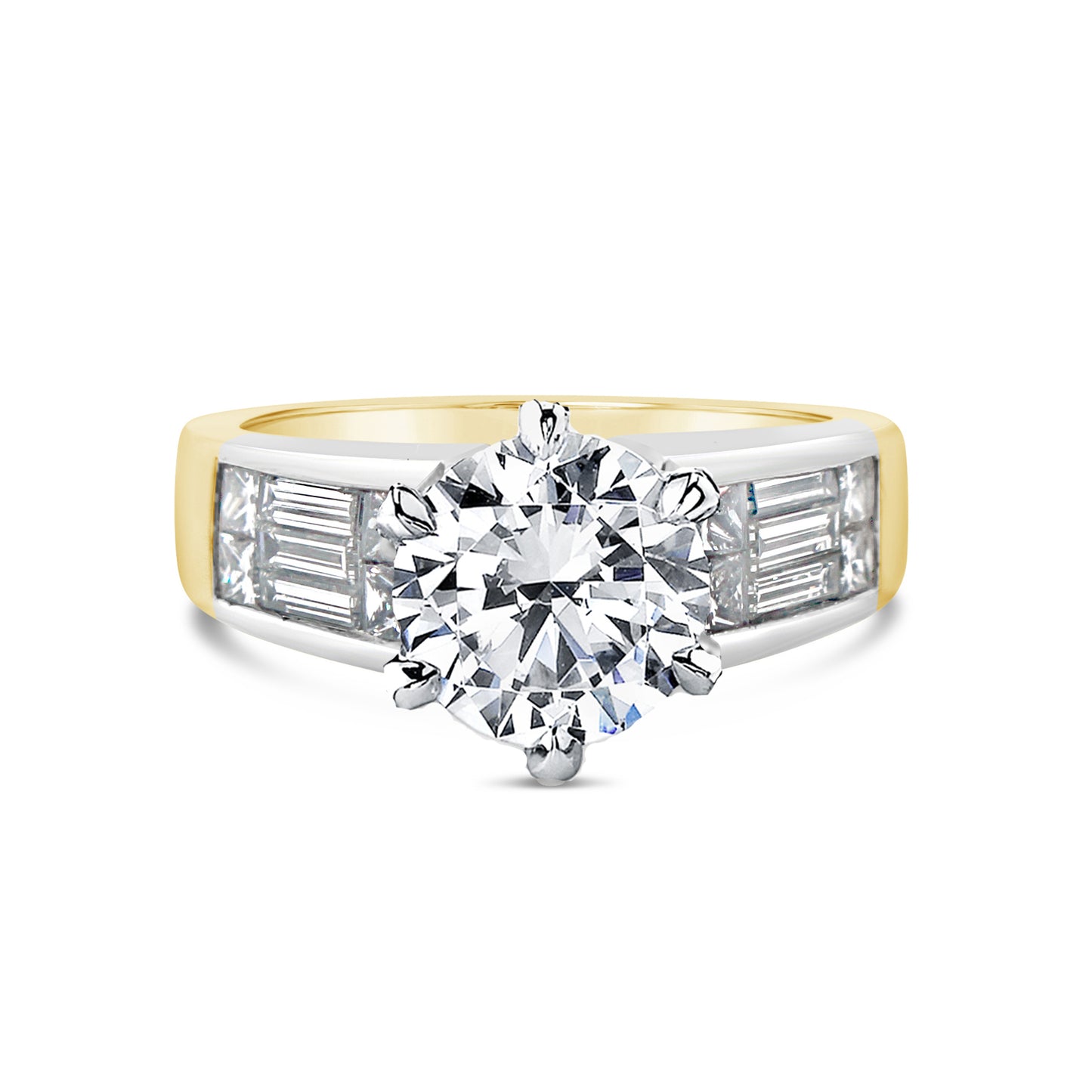 Platinum and 18k Yellow Gold Princess Baguette Engagement Ring