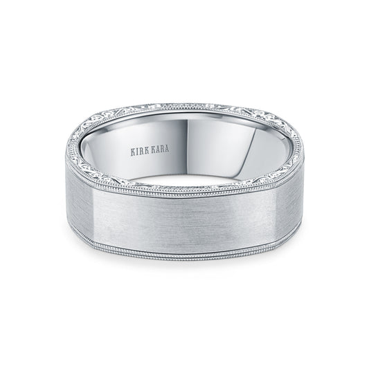 Square Satin Engraved Wedding Band, 7mm