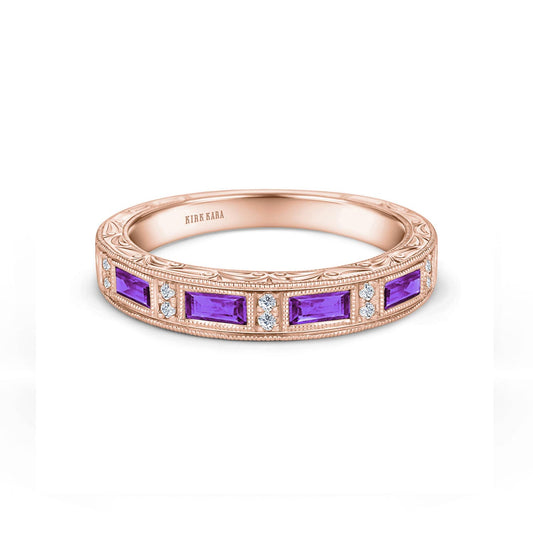 Amethyst Baguette Engraved Diamond Wedding Band