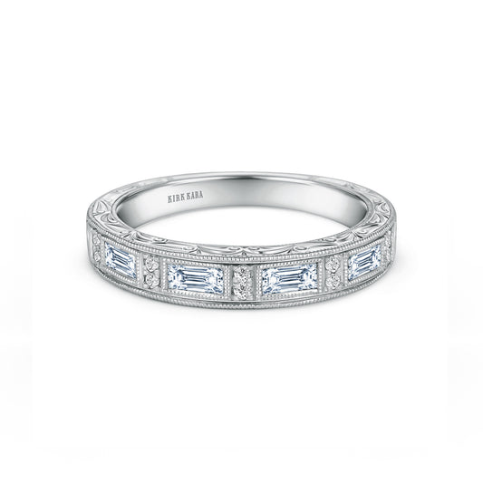 Classic Baguette Engraved Diamond Wedding Band
