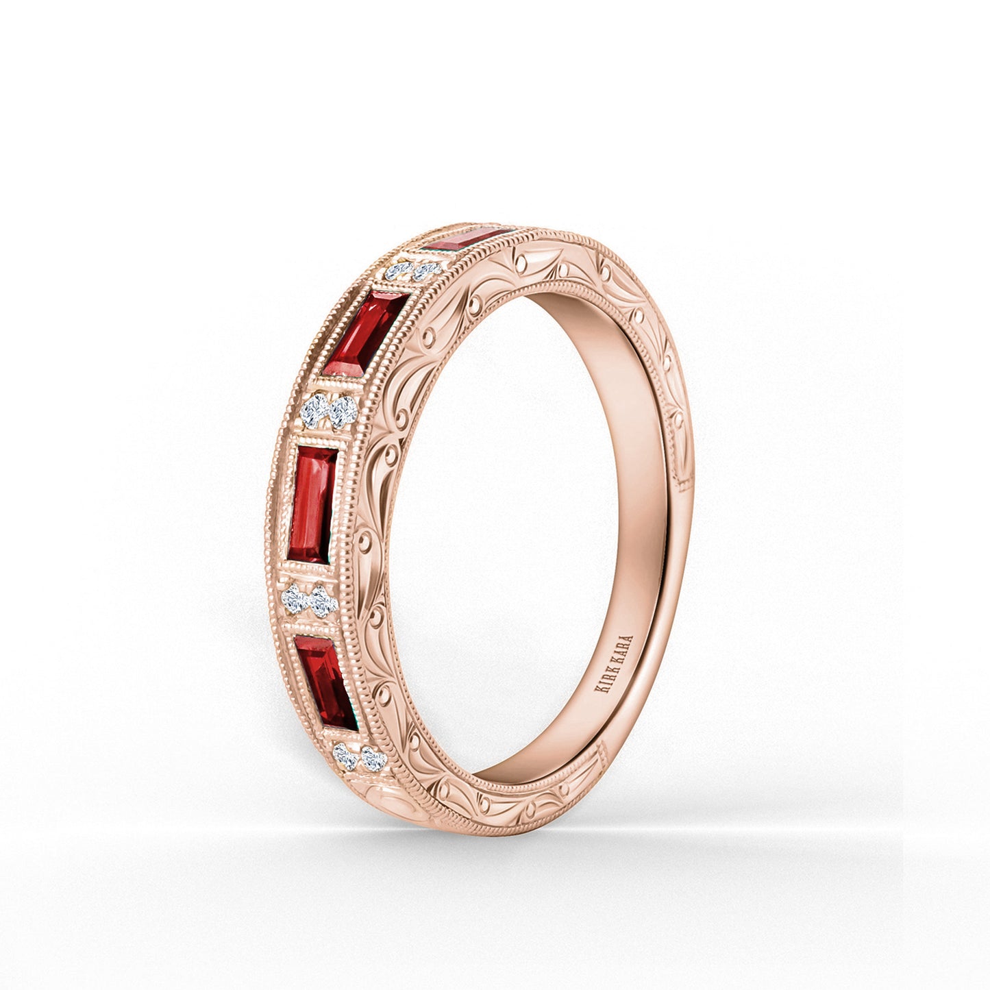 Ruby Baguette Engraved Diamond Wedding Band