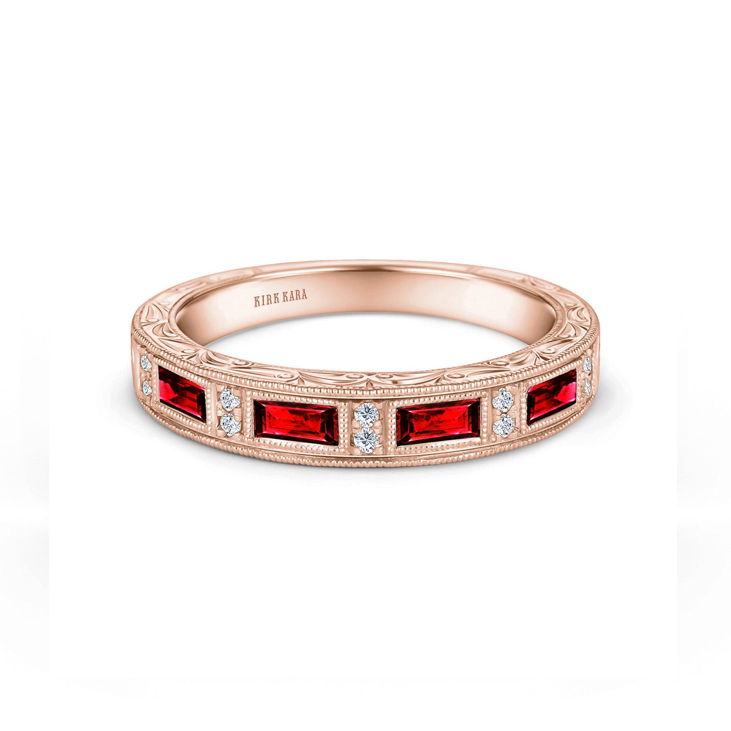 Ruby Baguette Engraved Diamond Wedding Band
