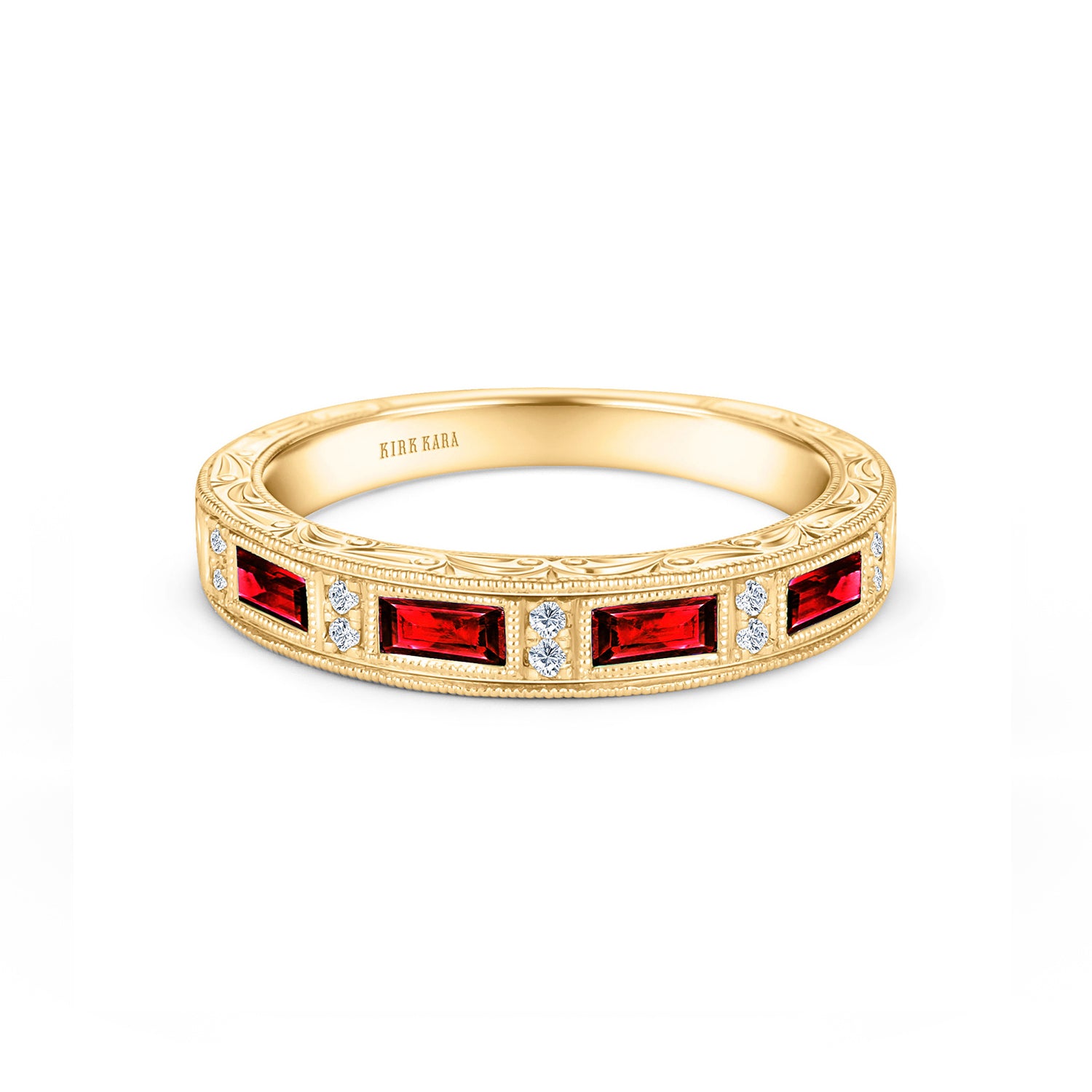 Ruby Baguette Engraved Diamond Wedding Band – Kirk Kara