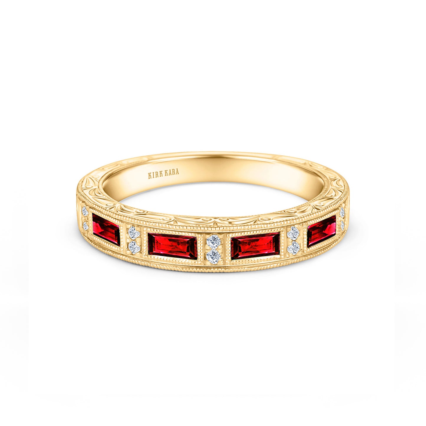 Ruby Baguette Engraved Diamond Wedding Band