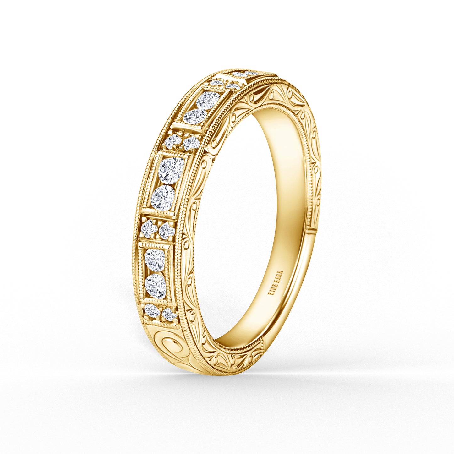 Engraved Milgrain Vintage Diamond Wedding Band