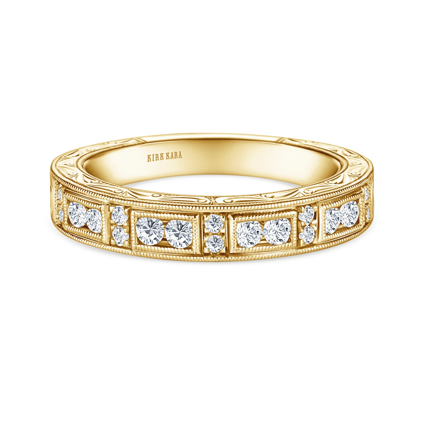Engraved Milgrain Vintage Diamond Wedding Band