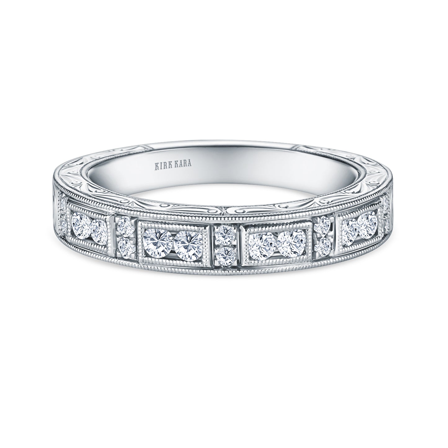 Engraved Milgrain Vintage Diamond Wedding Band