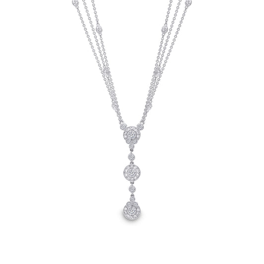 Platinum Diamond Multi Chain Station Drop Necklace