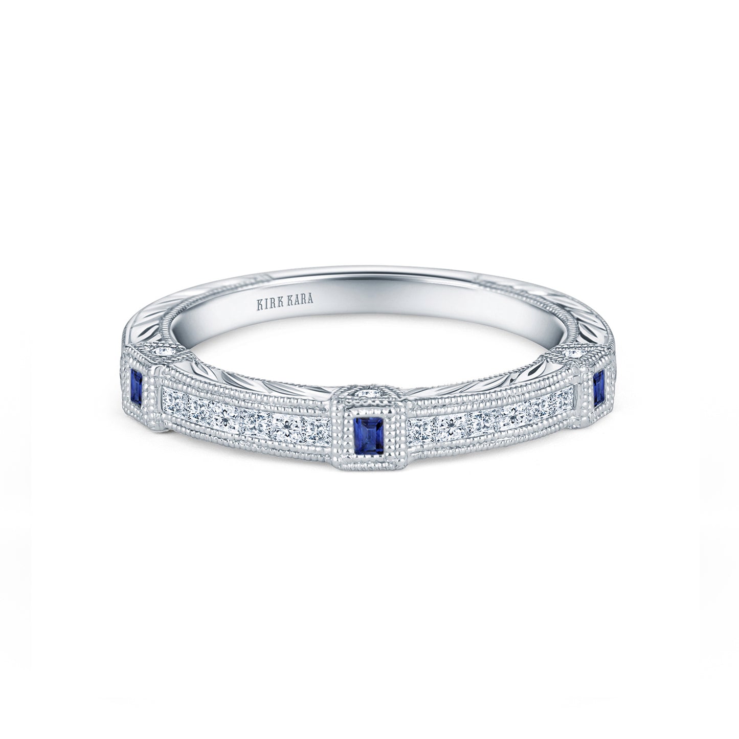 Modern Channel Detailed Blue Sapphire Diamond Wedding Band