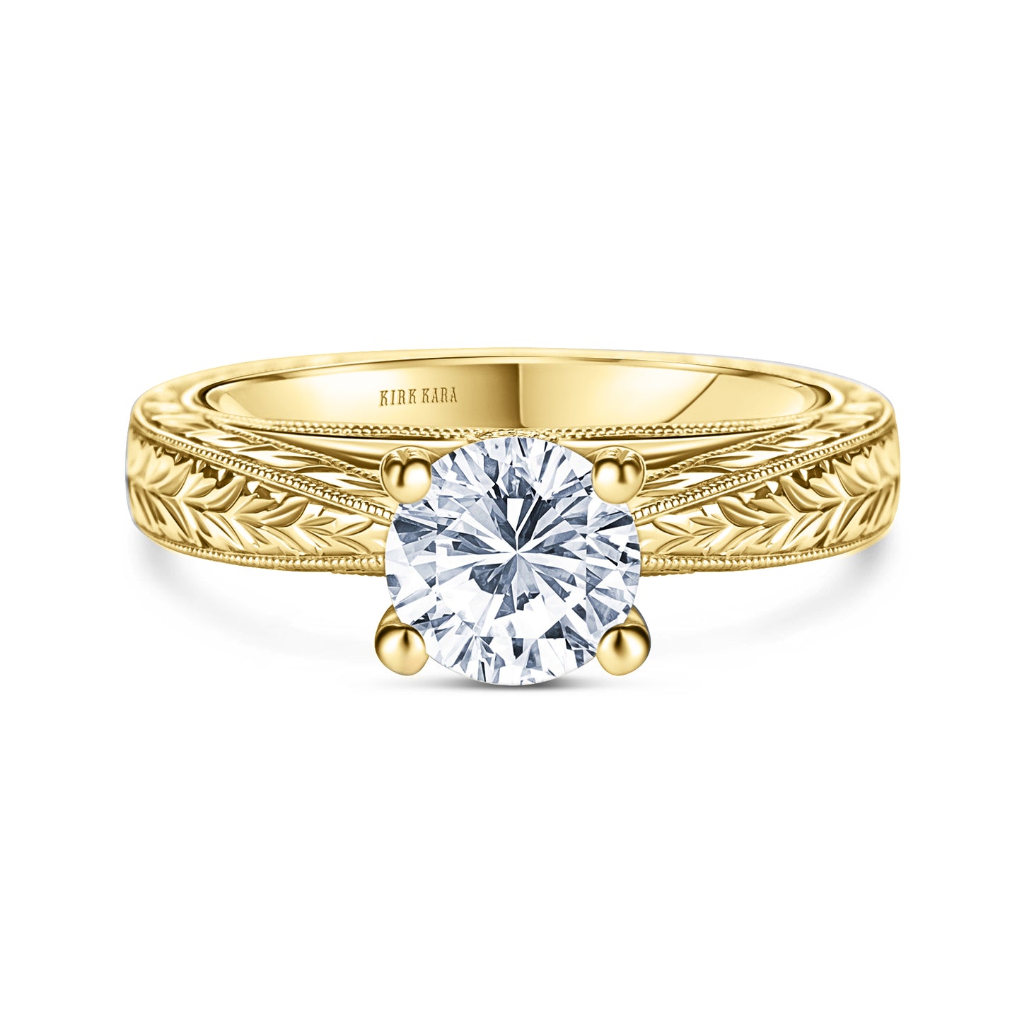 Wheat Engraved Cathedral Solitaire Engagement Ring