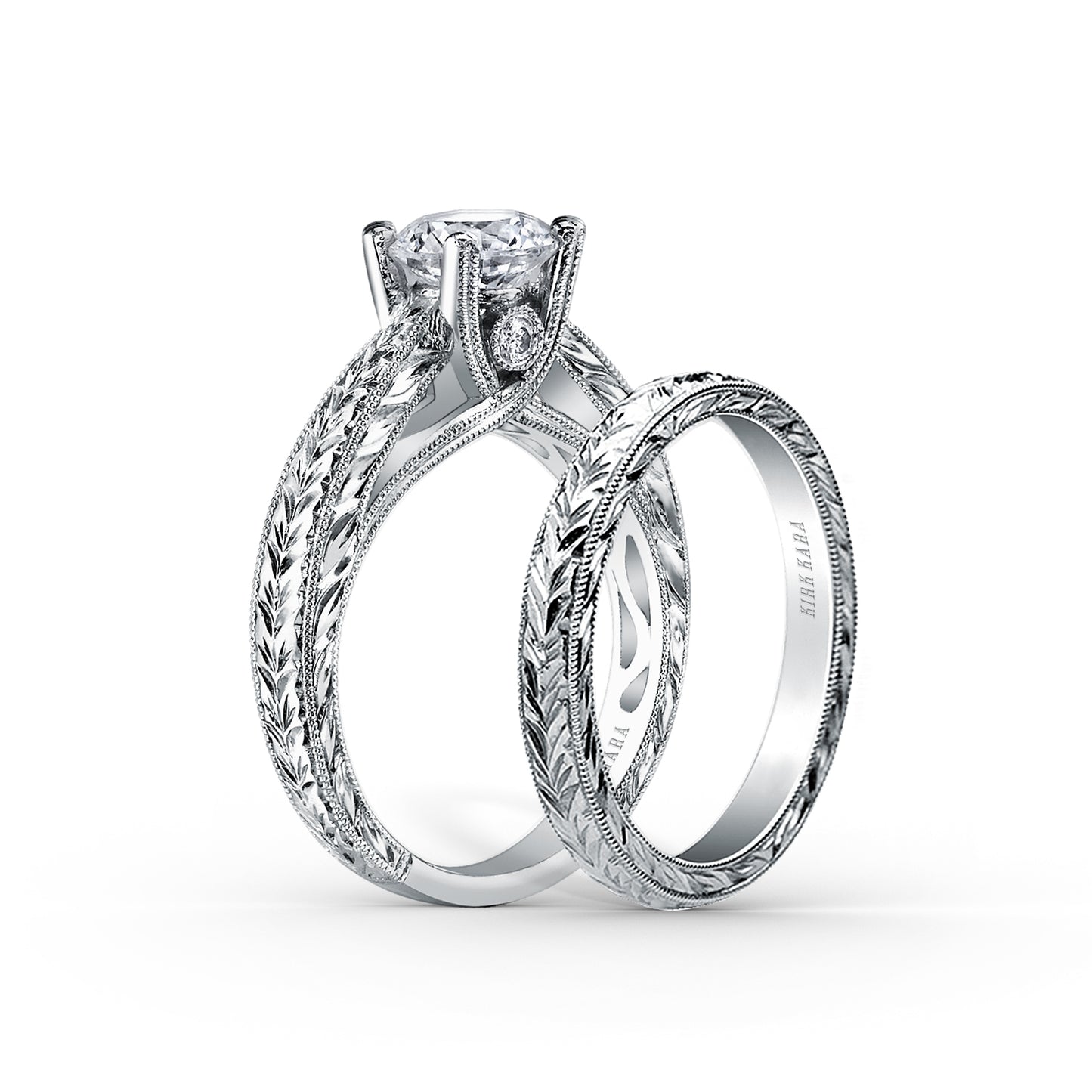 Wheat Engraved Cathedral Solitaire Engagement Ring