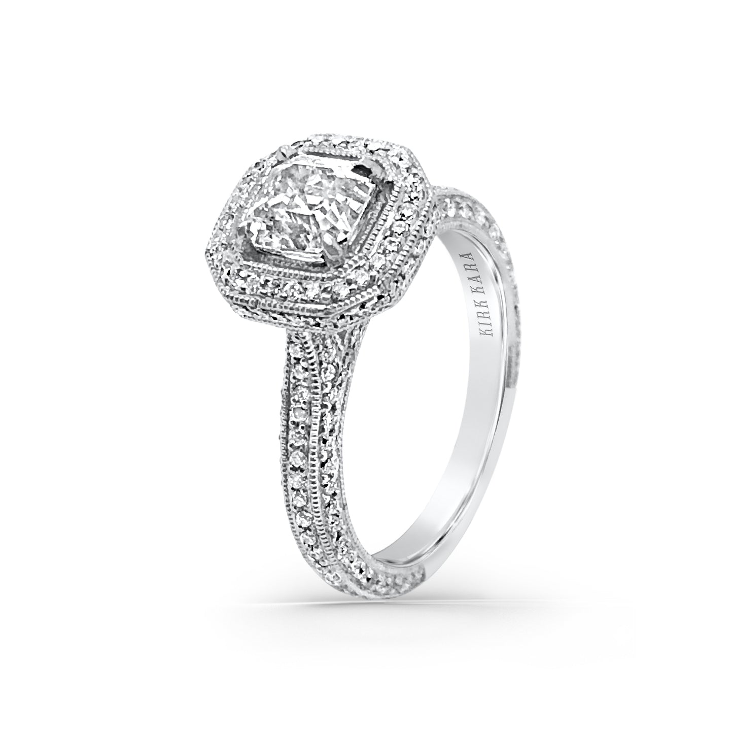 18K White Gold Pavé Diamond Halo Engagement Ring