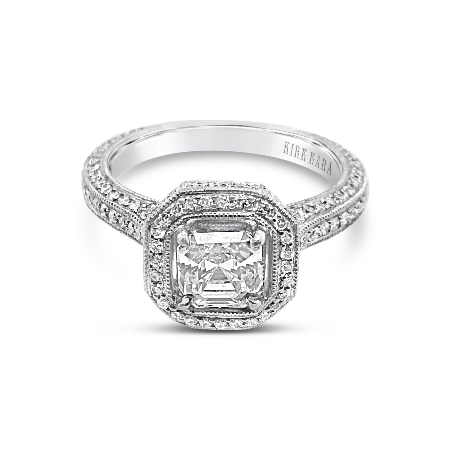 18K White Gold Pavé Diamond Halo Engagement Ring