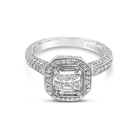 18K White Gold Pavé Diamond Halo Engagement Ring