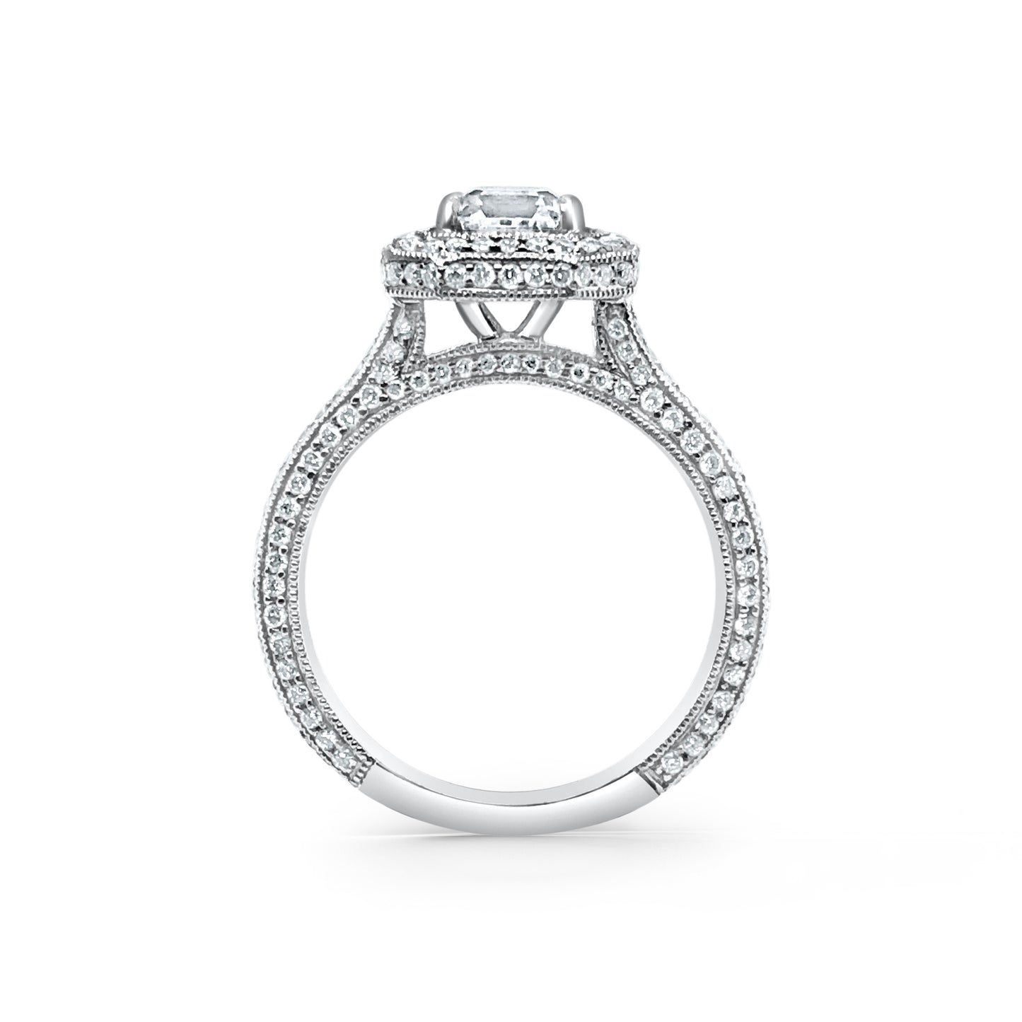 18K White Gold Pavé Diamond Halo Engagement Ring