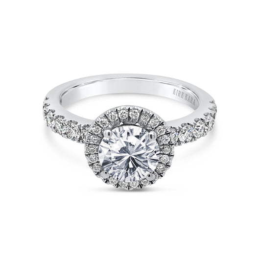 18K White Gold Classic Diamond Halo Engagement Ring