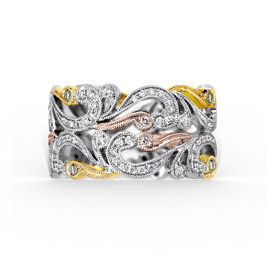 Wide Swirl Milgrain Diamond Wedding Band