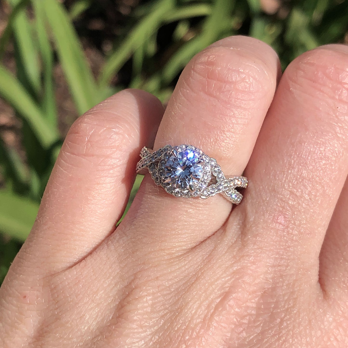 Vintage Halo Split Shank Diamond Engagement Ring