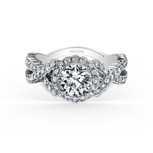 Vintage Halo Split Shank Diamond Engagement Ring