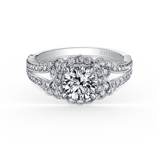 Vintage Halo Split Shank Diamond Engagement Ring