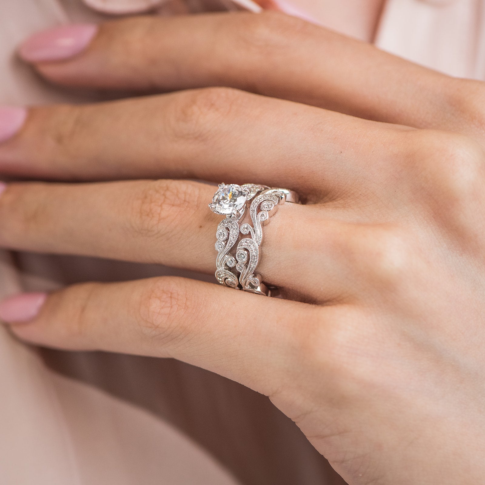 Whimsical Swirl Milgrain Diamond Wedding Band – Kirk Kara