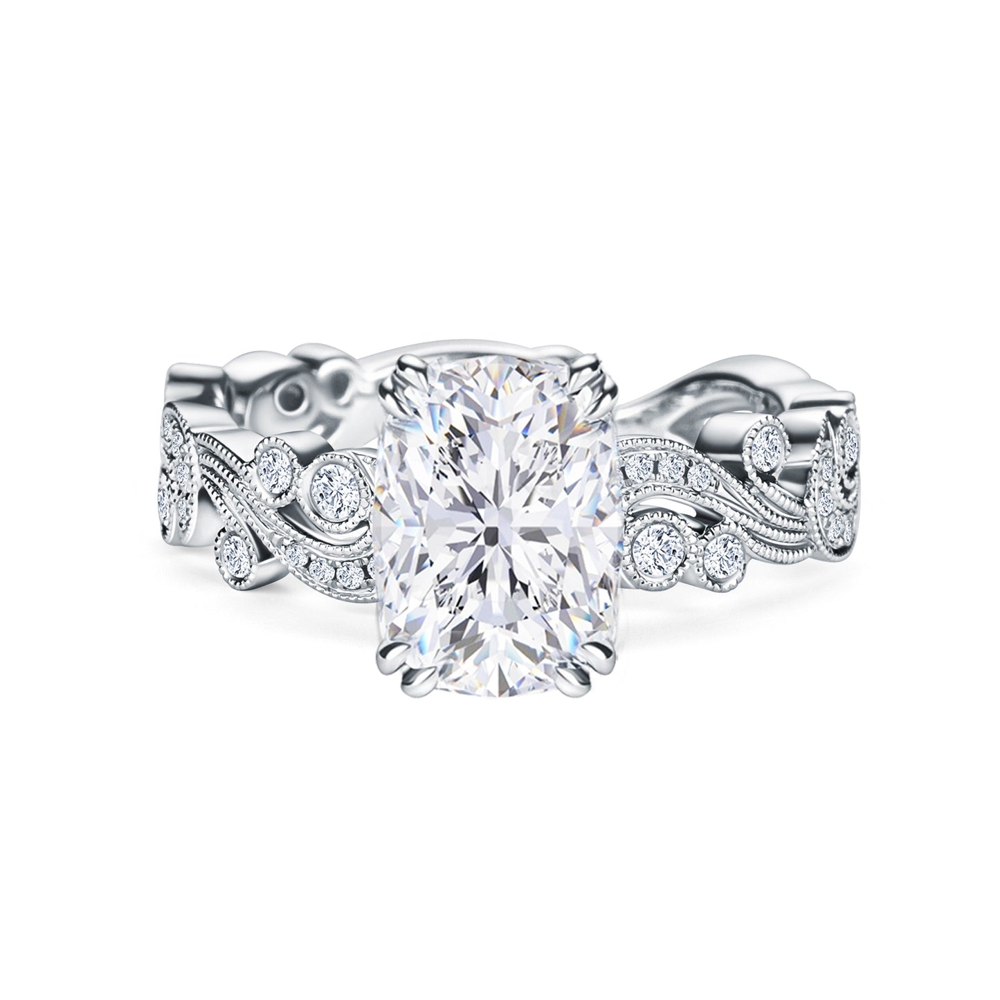 Whimsical Swirl Milgrain Diamond Engagement Ring