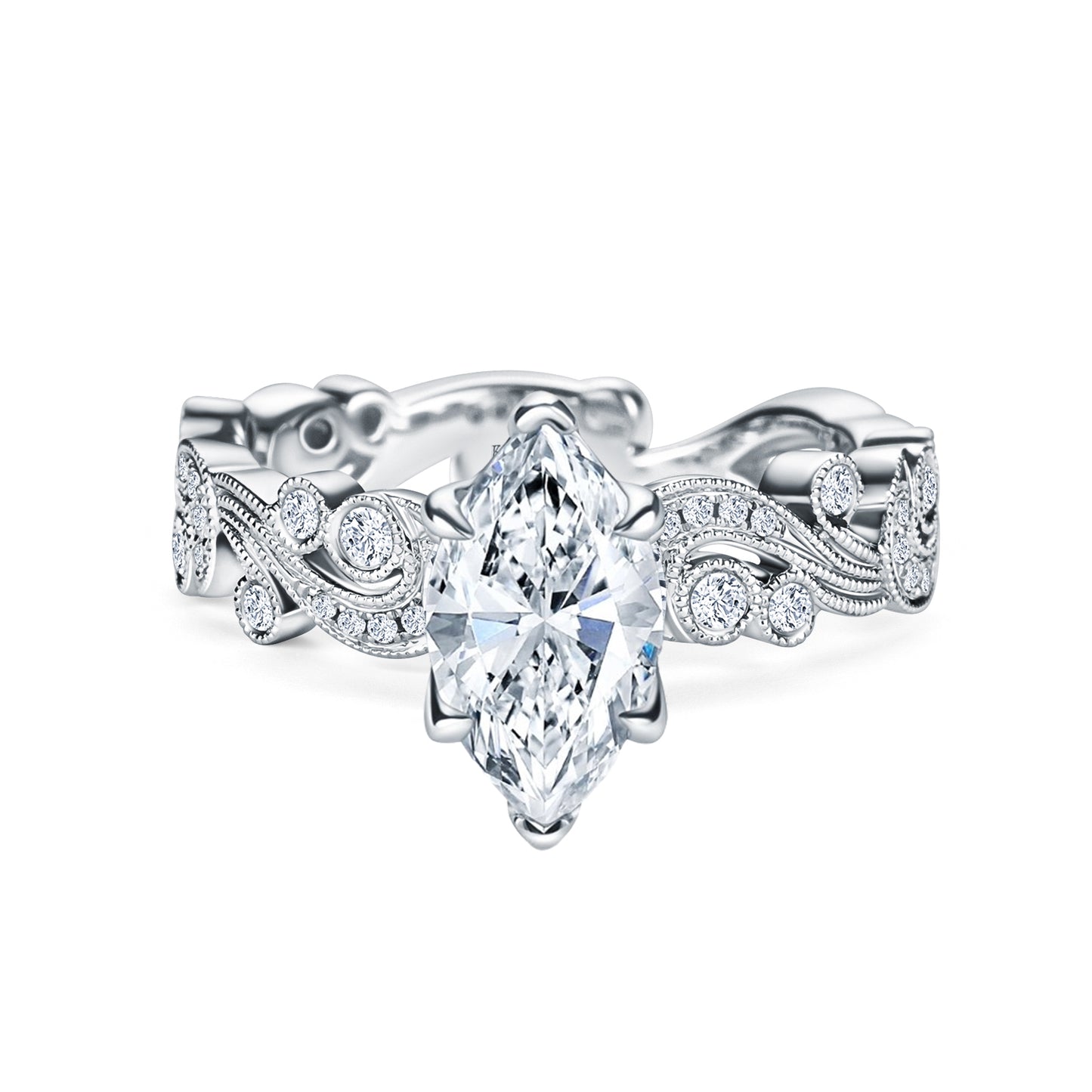 Whimsical Swirl Milgrain Diamond Engagement Ring
