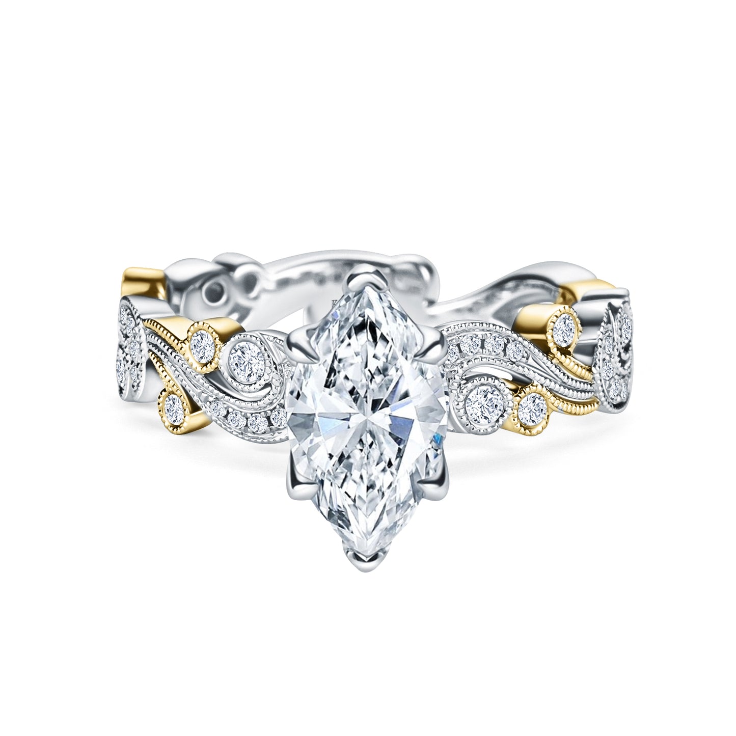 Whimsical Swirl Milgrain Diamond Engagement Ring